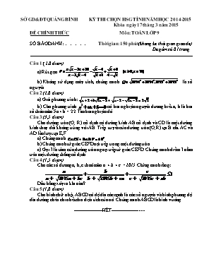 Đề thi chọn học sinh giỏi tỉnh năm học 2014 - 2015 môn Toán lớp 9